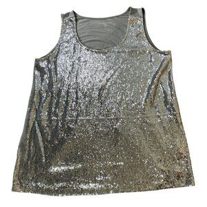 Jessica London Womens Sequin Front Tank Top Silver Gray Size 14/16